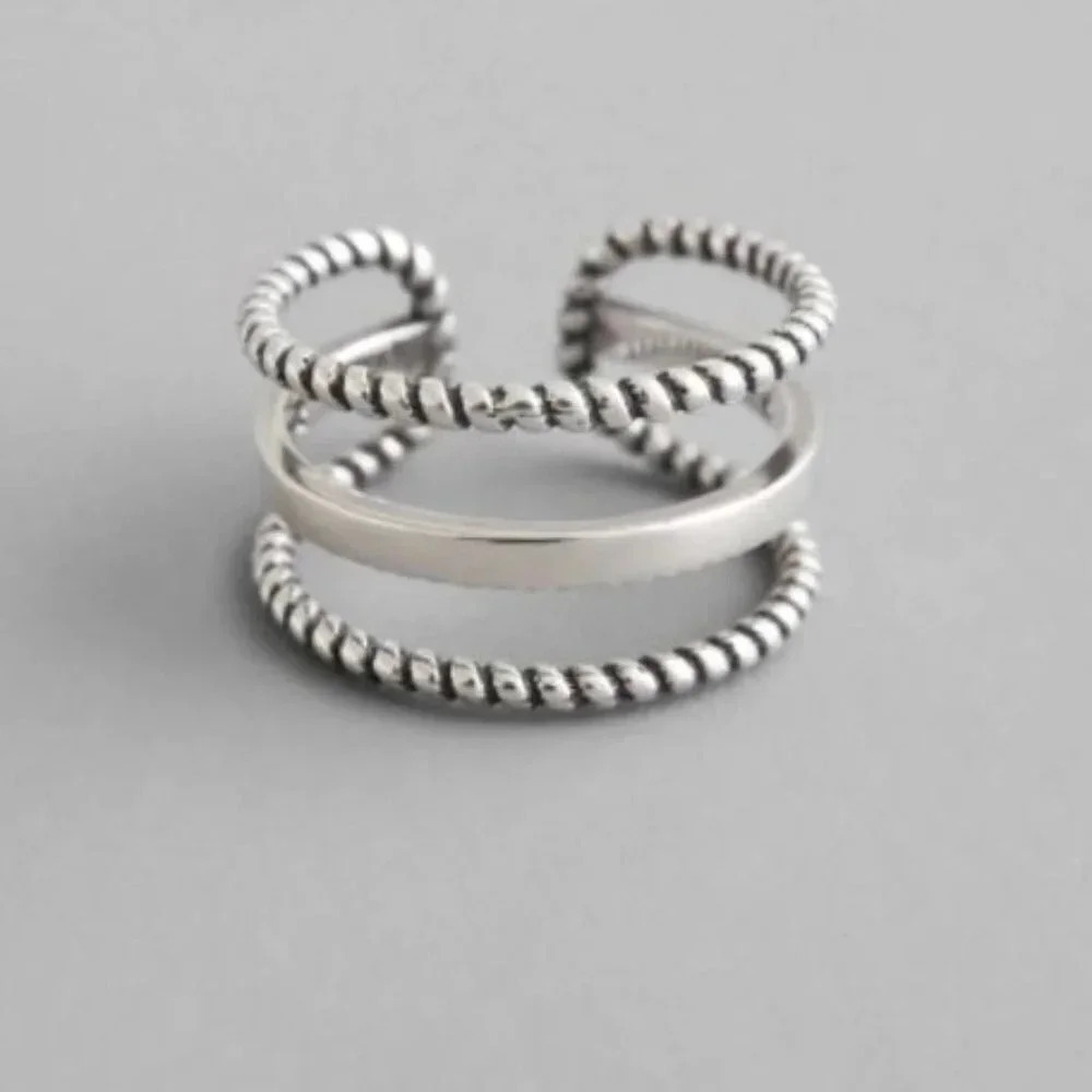 Minimalist 925 Sterling Silver Three Layer Ring